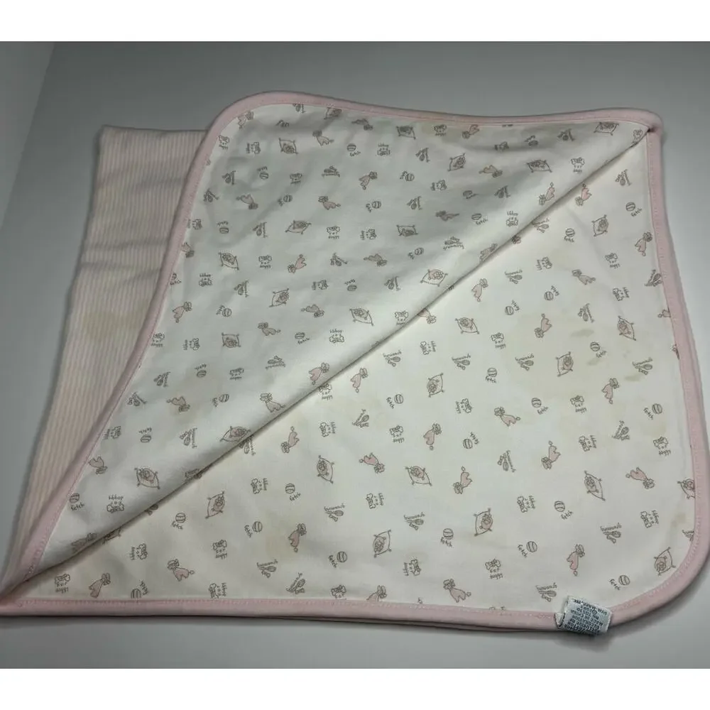 Vintage 2003 Gymboree Posh Poodle Baby Blanket Pink White Striped - STAINS READ